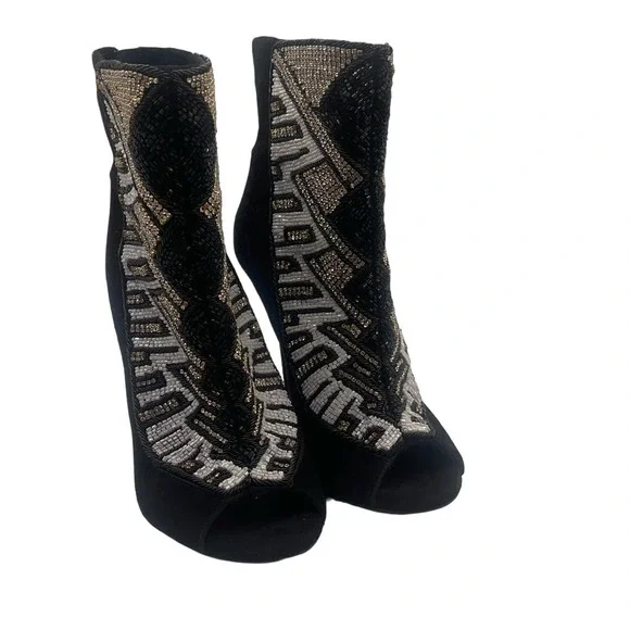 Balmain x H&M Peep-Toe Crystal Beaded Heel Boots Sz Eu 39 / US 8 - Picture 2 of 16